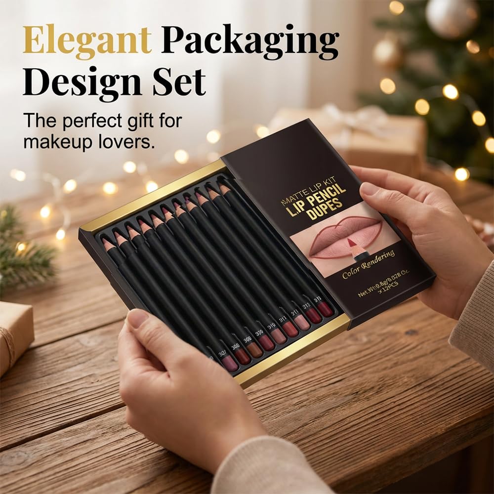 Matte Lip Liner Set - 12 Colors Waterproof Long-Lasting Pigmented Pencils | Easy Application for Defined Lips