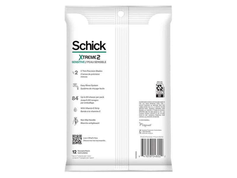 Schick Slim Twin ST 2 Disposable Razors for Men Sensitive Skin Shaving Razor, 12 Count