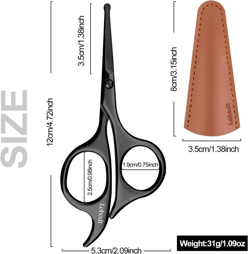Nose Hair Scissors - 4.7-Inch Round-Headed Trimmers for Facial Hair, Beards & Eyebrows | Black