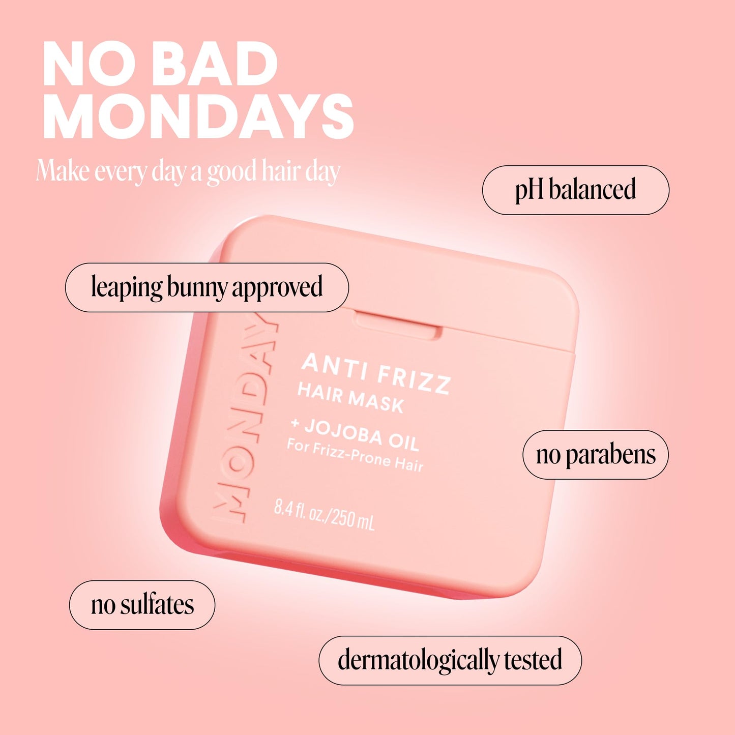 MONDAY HAIRCARE ANTI-FRIZZ Hair Mask with Shea Butter, Jojoba, Coconut, & Almond Oil for Frizz-Prone Hair 250 mL (Dual Pack)
