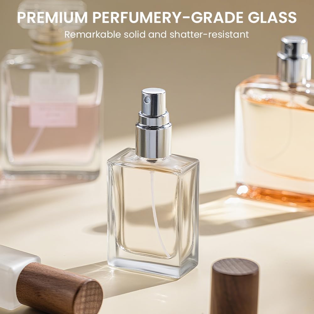 Cryslora Perfume Atomizer, Glass Perfume Container,Travel Bottle Refillable, Empty Portable Leakproof Fragrance Spray Bottle (Walnut 5pcs 10ml/0.3oz)