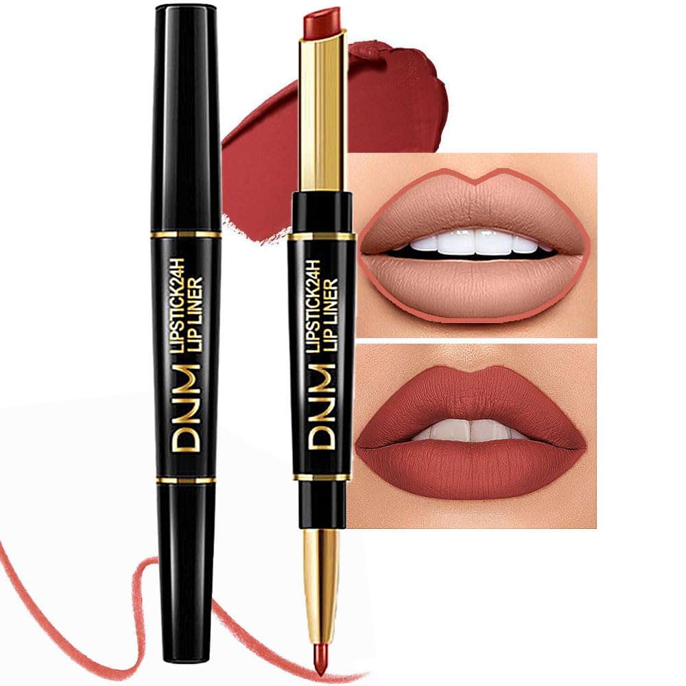 Chestnut Nude Brown Matte Lip Liner & Lipstick Set - Long Lasting, Waterproof, Smudge Proof | Antique Rose