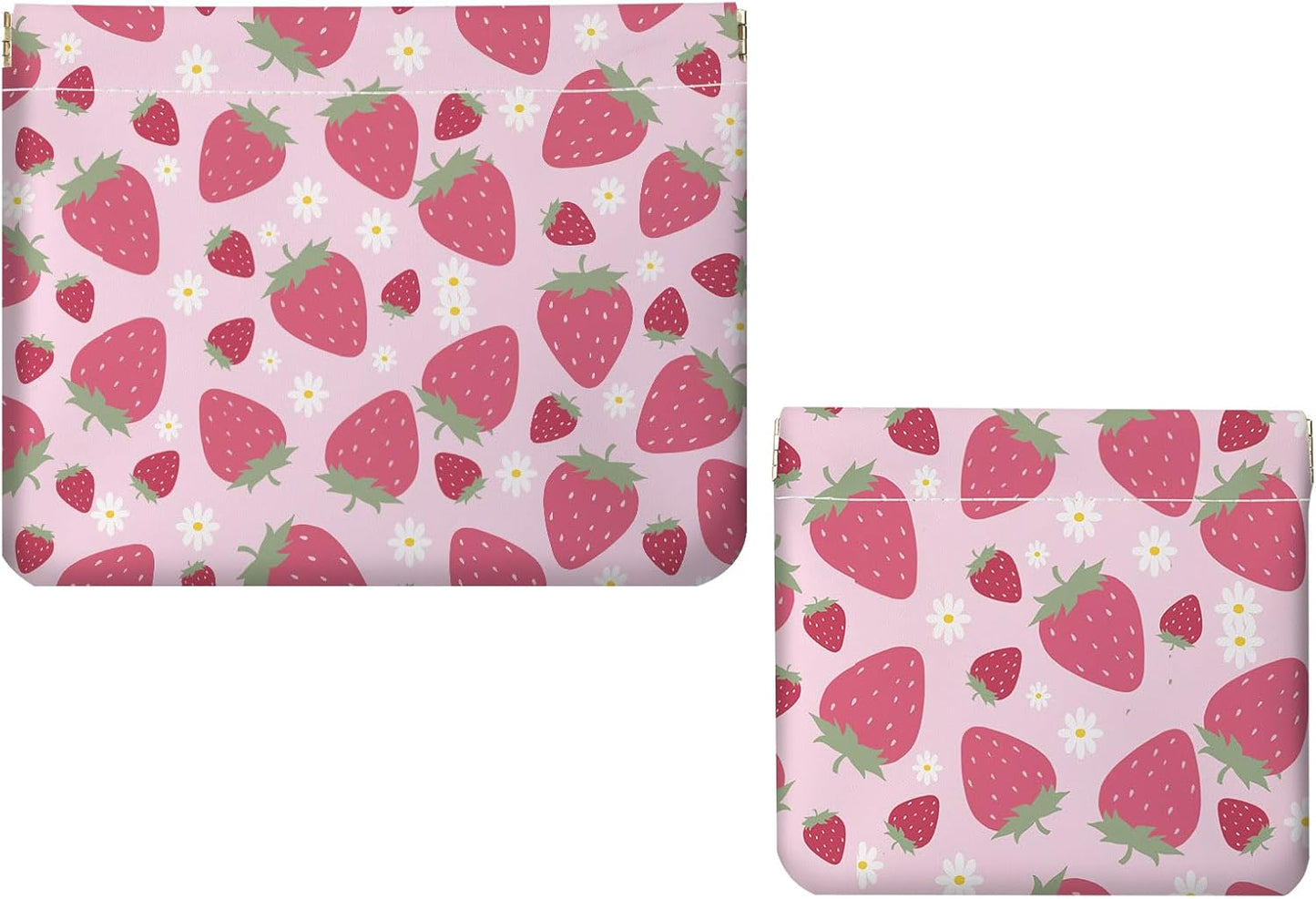 Makeup Bag Set - 2 PCS PU Leather Cosmetic Pouches for Travel | Self-Closing, Portable Design with Orange Flowers and Cats