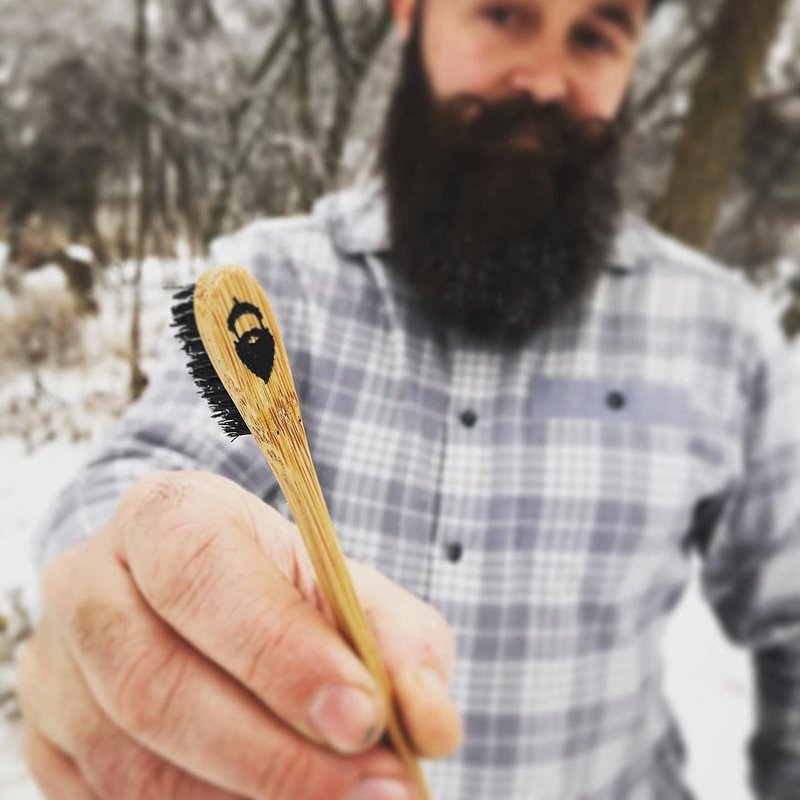2-in-1 Sapling Mustache Brush & Comb (2-pack) from Green Beard Grmng - Boar Bristle & Bamboo