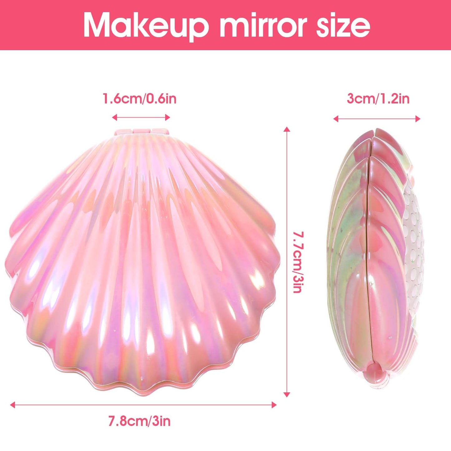 Foldable Travel Hair Brushes with Mirror, Shell Shape Pocket Brush Foldable Comb, Compact Size Hair Massage Comb, Portable Mini Makeup Mirror Set Gifts for Girls (Pink, Purple)