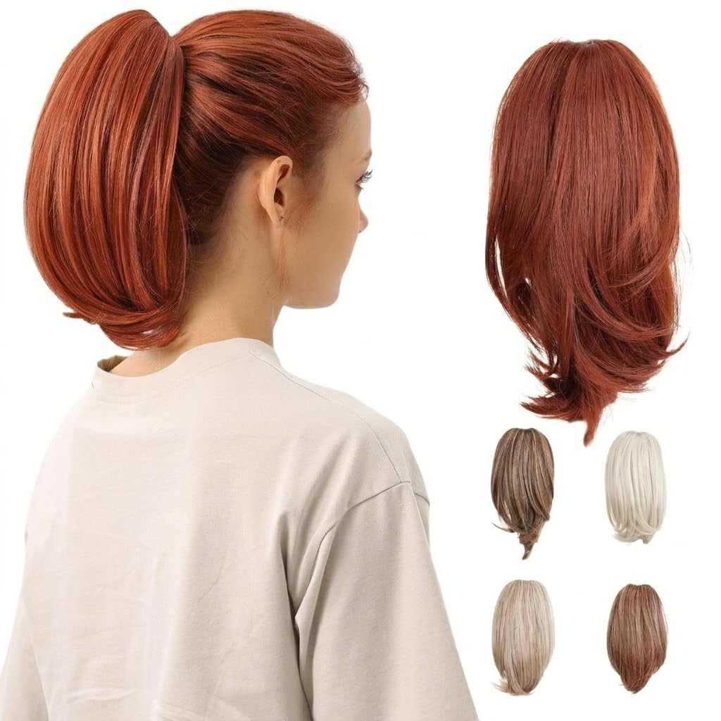 10-Inch Straight Claw Clip-In Ponytail Hair Extensions - Black | Realistic Synthetic Hair for Women & Men