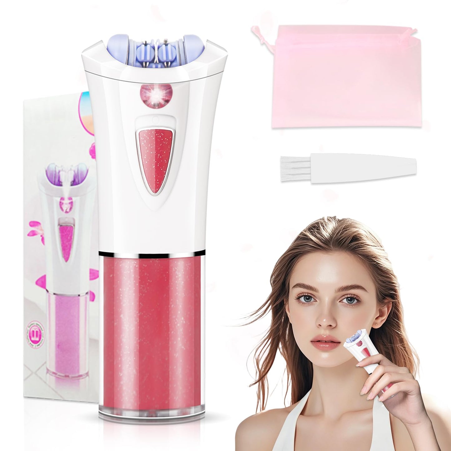 Facial Epilator for Women - 2026 New Electric Hair Remover for Body/Face/Chin/Arms/Bikini - Cordless Hair Removal Device Battery Operated with LED Light - Mini Epilator for Teen Girl Travel Home