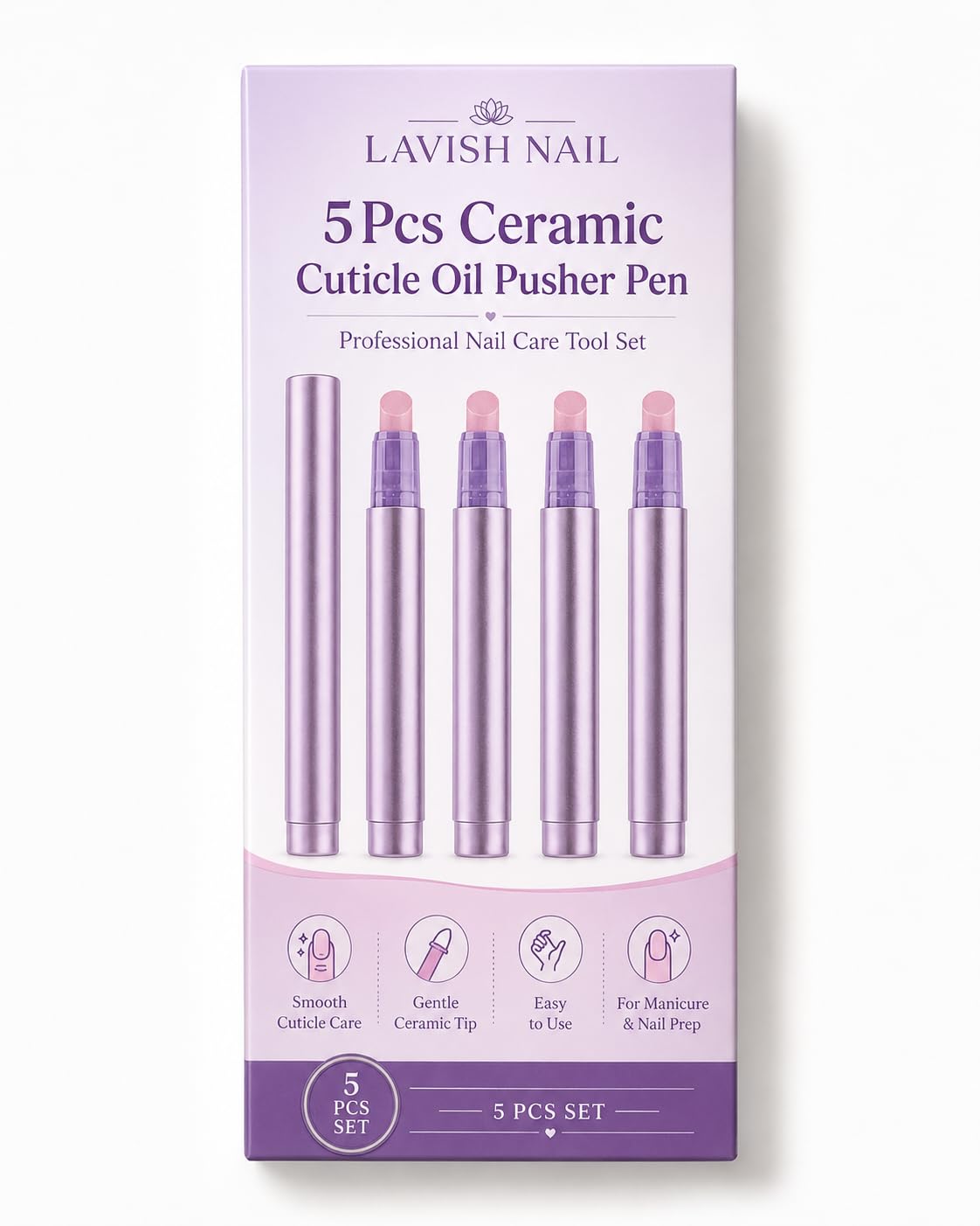 5Pcs Ceramic Cuticle Oil Pusher Pen