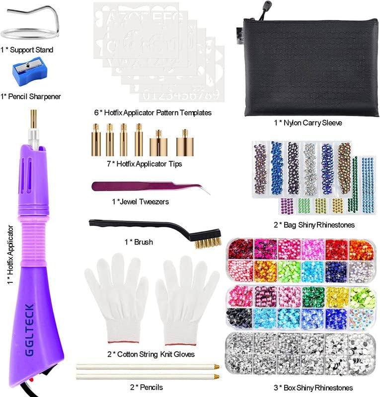 Hotfix Rhinestone Applicator Kit - 5784 PCS Bedazzler Tool with 7 Tips, 6 Templates, Gloves & Tweezers