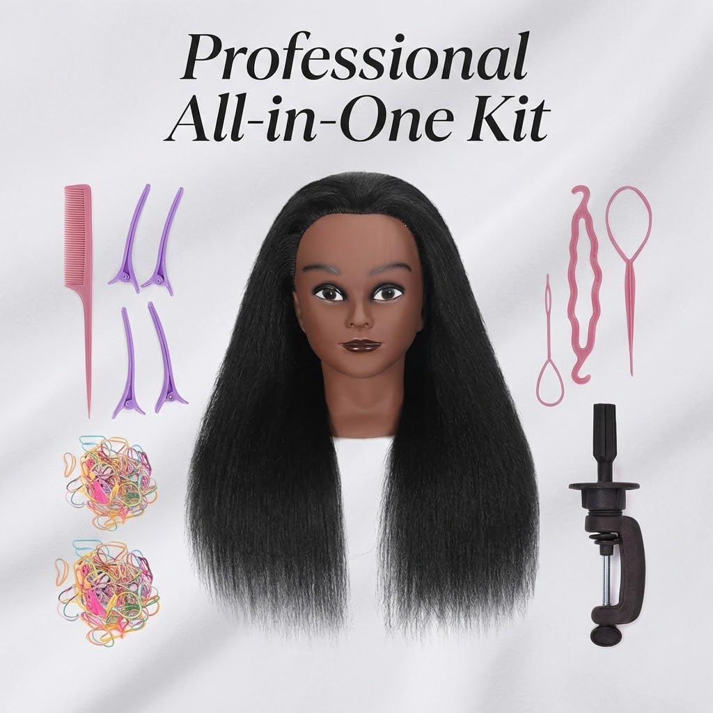 Real Hair Mannequin Head - 16 Inch Cosmetology Training Doll for Hair Styling & Braiding Practice | Includes Clamp Stand