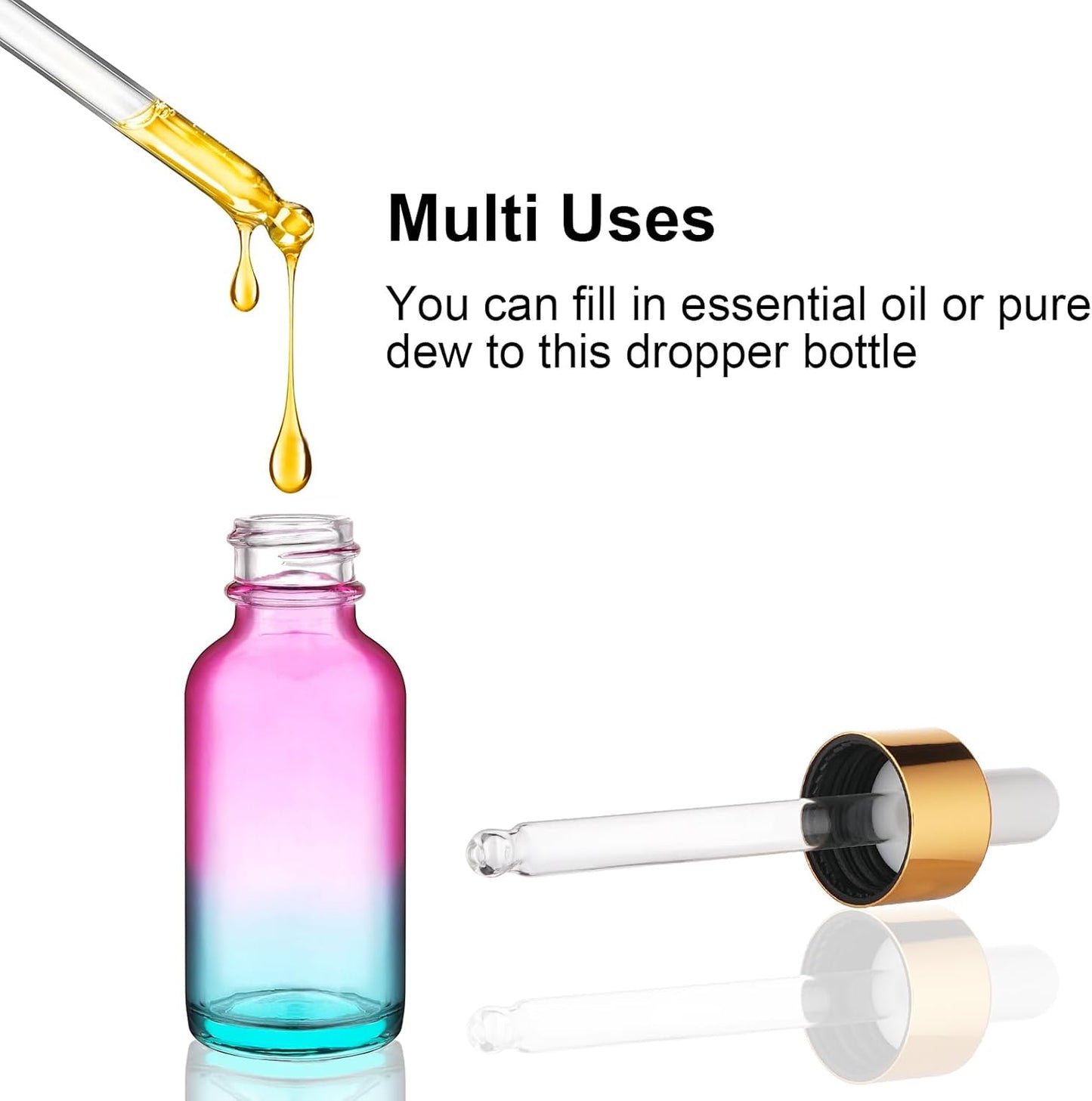 Glass Dropper Bottles - 4 Pack 1 Oz Rainbow Colored Thick Glass | Leakproof Tincture & Essential Oil Containers