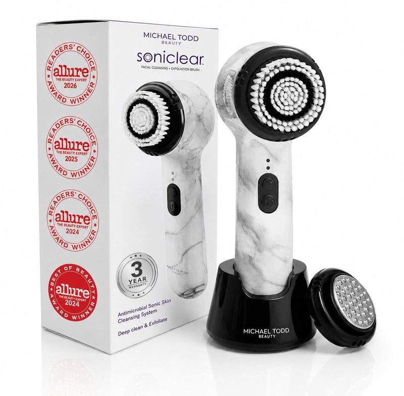 Michael Todd Beauty Soniclear Allure 2026 Reader’s Choice Award Winner Facial Cleansing + Exfoliation Brush System with Antimicrobial Protected Bristles, 4 Speeds, Serum Infusion Head + Travel Case
