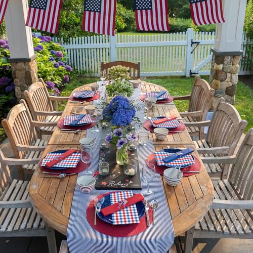 100 Disposable 4th of July Gingham Napkins - Patriotic Red, White & Blue