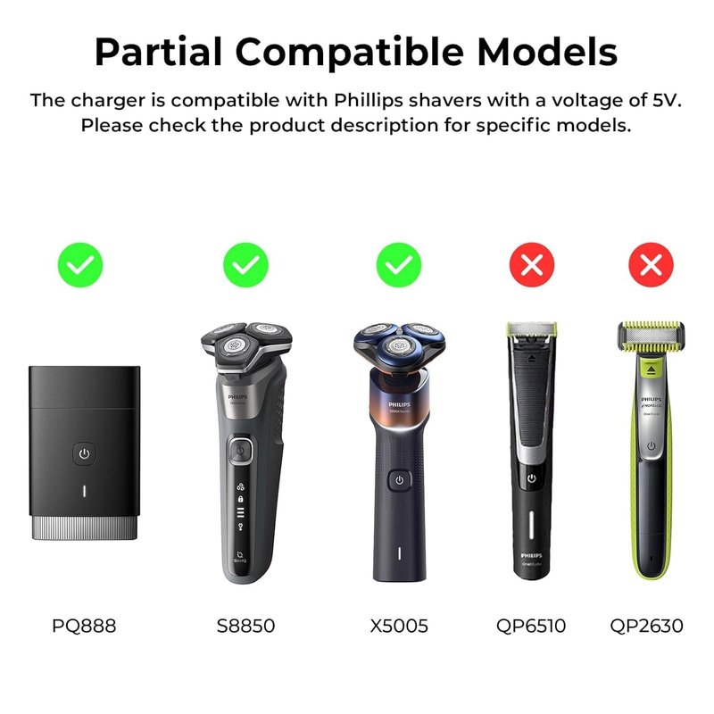 5V Charger for Philips One Blade, Shave QP2834 QP2724 QP1324 PQ888 PQ889, MG5910 MG7910 MG7960 MG9510 MG9560, X3001 Electric Shaver Trimmer