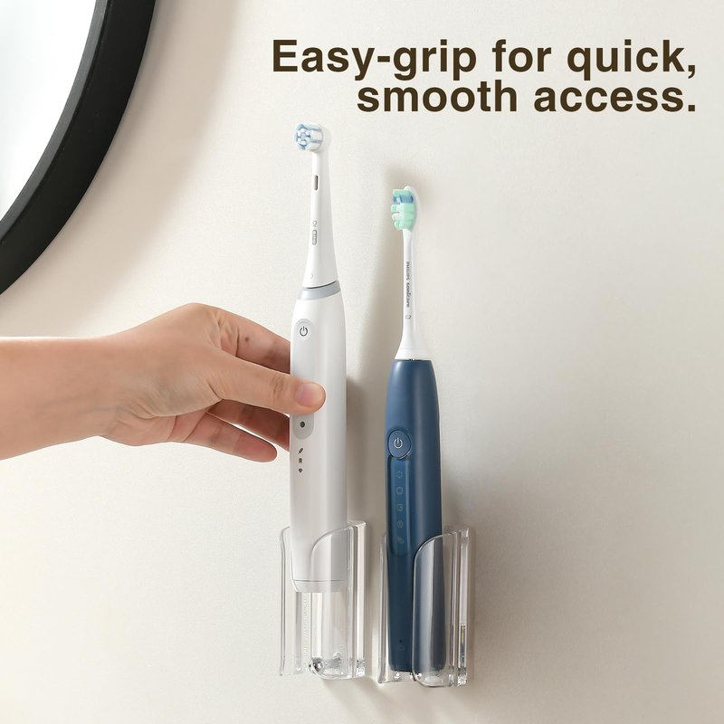 HAVICATO Electric Toothbrush Holder for Bathroom, Wall-Mounted Toothbrush Stand with Self-Adhesive, Compact Bathroom Caddy for Electric Toothbrushes (Clear-2pcs)