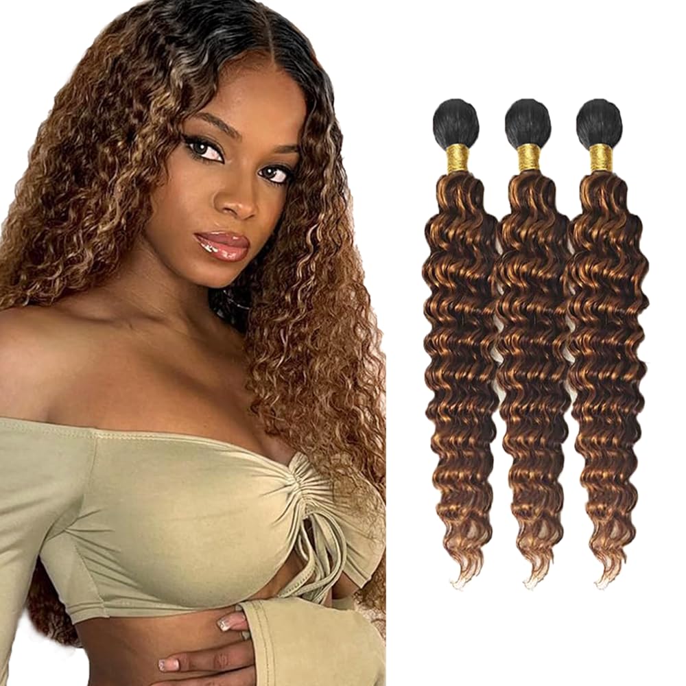 26 28 30 inch Ombre Brown Bundles P4/30 Human Hair Bundles #4 Deep Wave Bundle Highlight Human Hair Bundle 3 Tone 150g