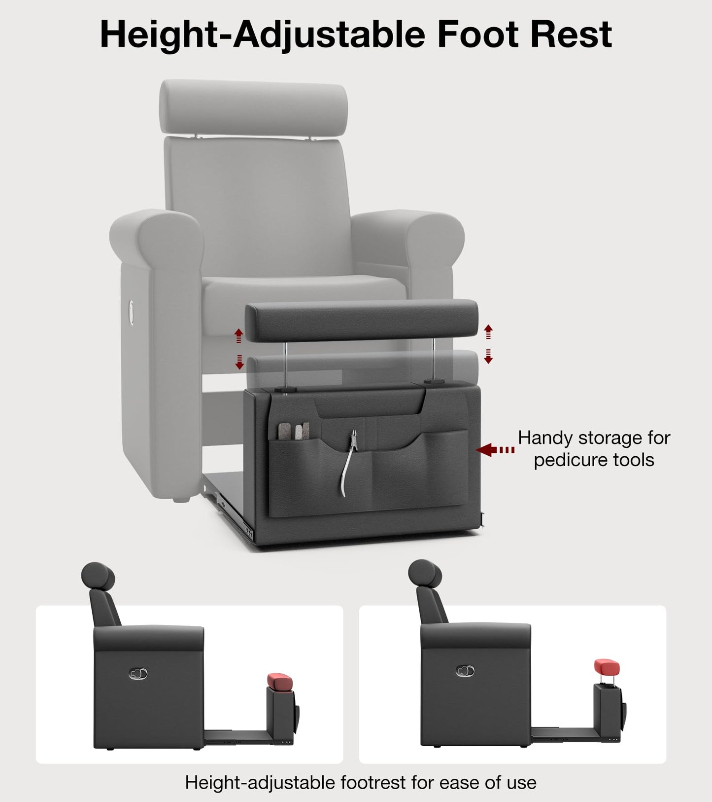 VARONXE Pedicure Chair No Plumbing, Professional Reclining Pedicure Station for Nail Tech, Foot Spa Unit w/Adjustable Footrest & Headrest, Pull-Out Base for Small Space, Black