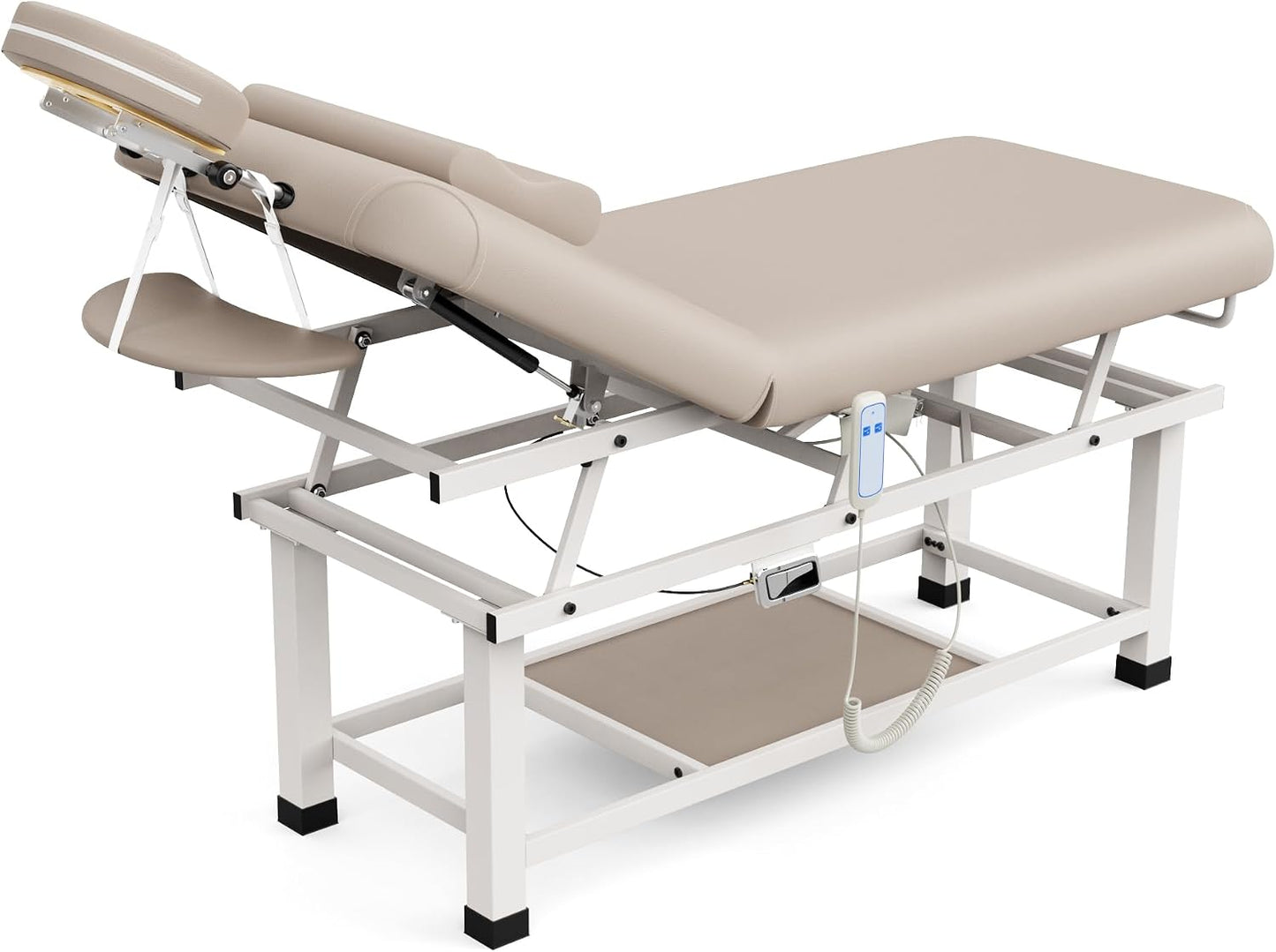 Heavy Duty Electric Massage Table - Adjustable Backrest & Storage Space | 30 x 75 Inches - Beige Gray
