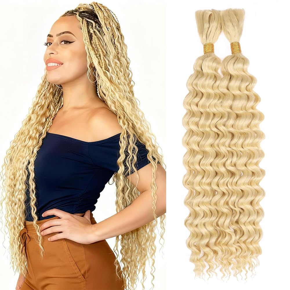 Freiuoke 613 Blonde Human Braiding Hair 28 28 Inch 100g/pack Brazilian Virgin Hair Blonde Deep Wave Bulk Bohemian Color 613 Braids