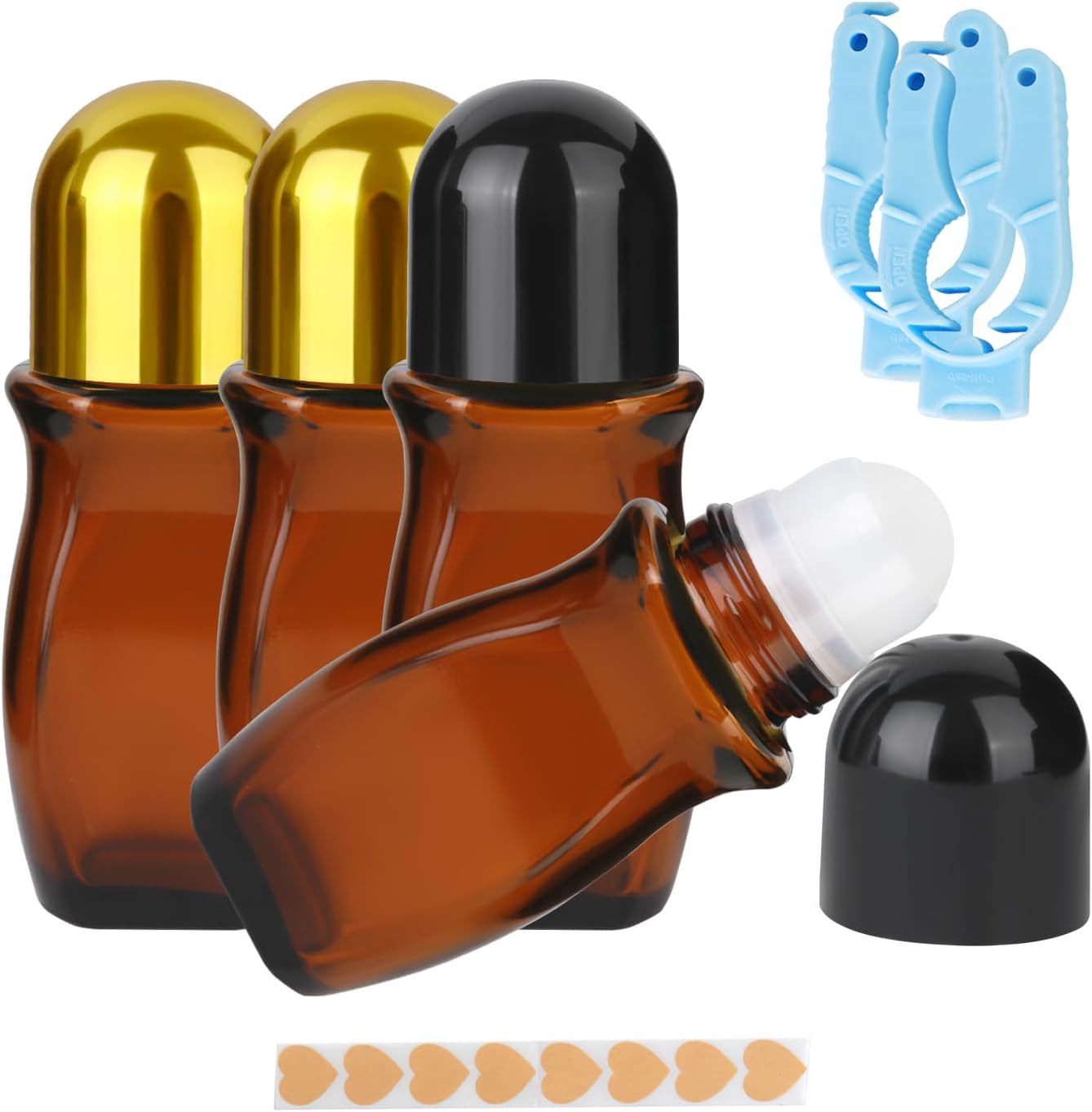 Essential Oil Roll-On Bottles - 4-Piece Amber Glass Set | Reusable Deodorant Containers for Perfumes & Aromatherapy