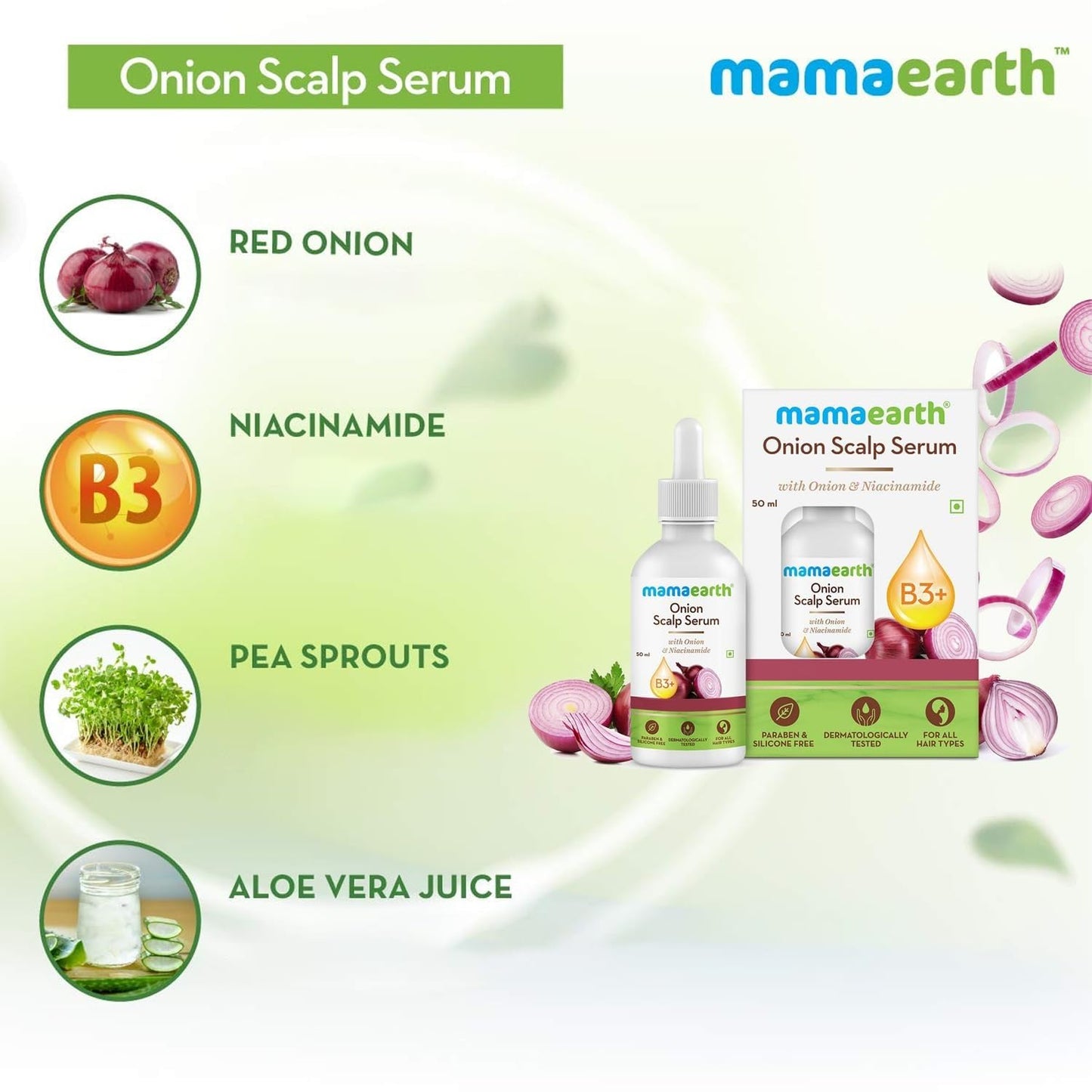 Mamaearth Onion Scalp Serum with Niacinamide | Hydrating Formula to Enhance Hair Growth & Thickness | Hair Fall & Breakage Control Solution | 1.69 Fl Oz (50ml)