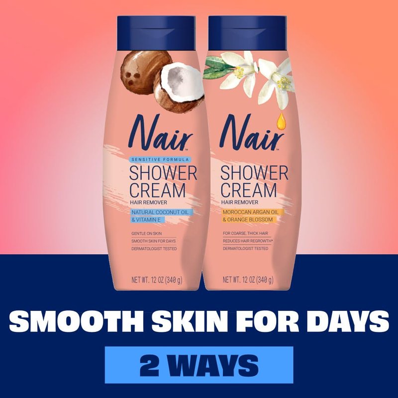 Nair Sensitive Formula Shower Cream - Quick Hair Removal with Coconut Oil & Vitamin E | 12 oz