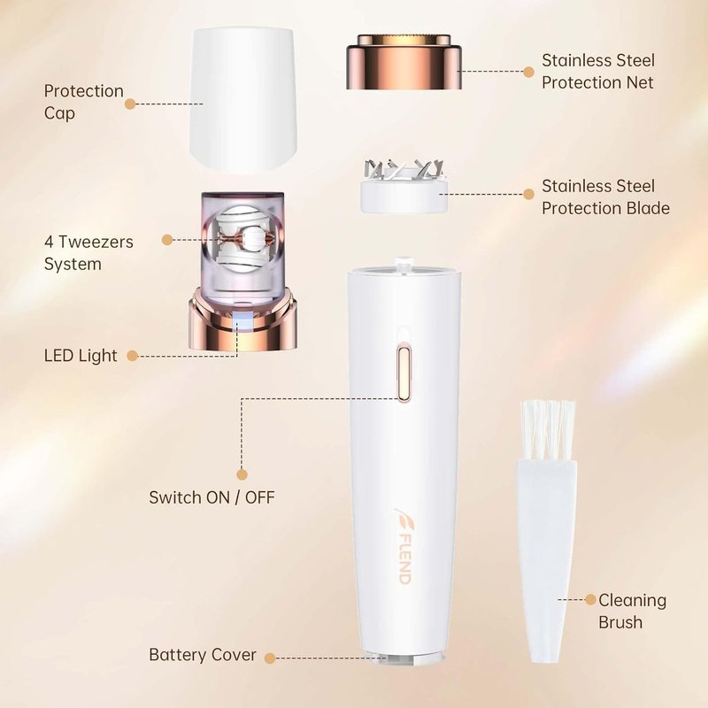 Epilator for Women, 2-in-1 Facial Hair Removal Epilator, Painless Designed Hair Remover with Built-in LED Light for Precision, Smooth Glide Hair Remover for Women Face Lips Chin Peach Fuzz