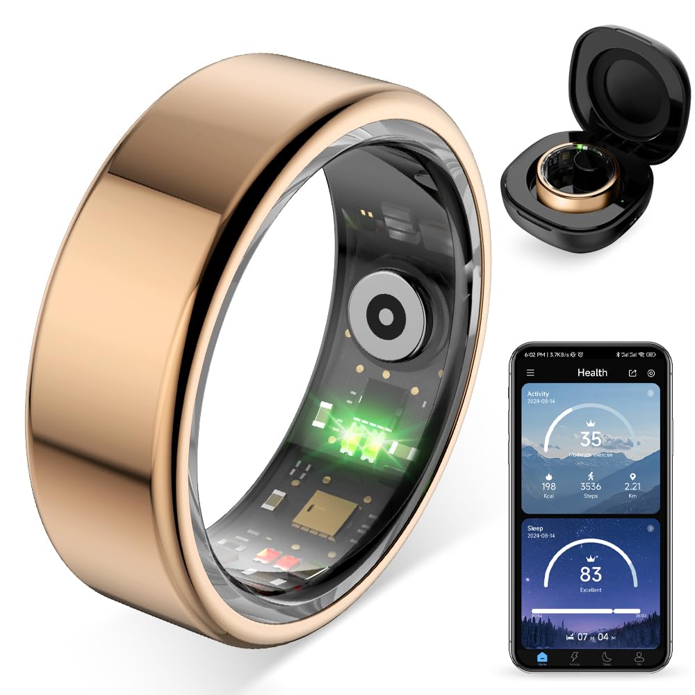 COLMI R02 Smart Ring, Smart Ring for Women and Men, with a Charging Case, Supports Heart Rate, Blood Oxygen, Sleep Health Monitoring, No Subscription Fee. (Rose Gold, 8#)