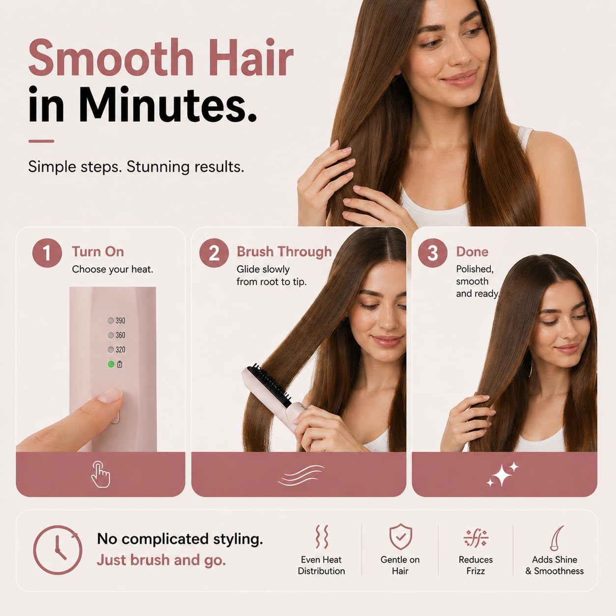 Cordless Hair Straightener Brush - Portable & Foldable Design | Ideal for Travel