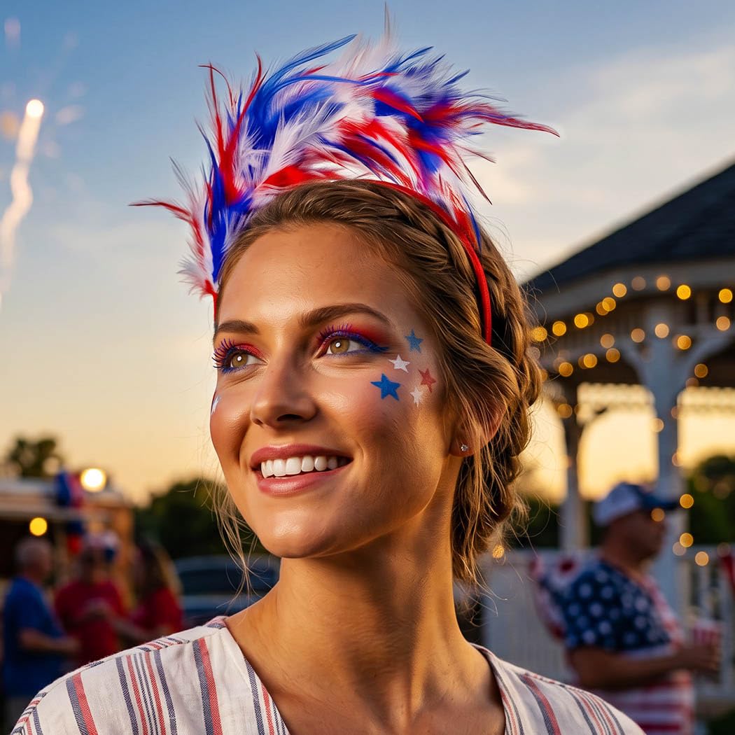 Zoestar Feather Fascinator Headband 4th of July Headpiece Patriotic Independence Day Party Festival Hair Accessories for Women (Blue White Red)