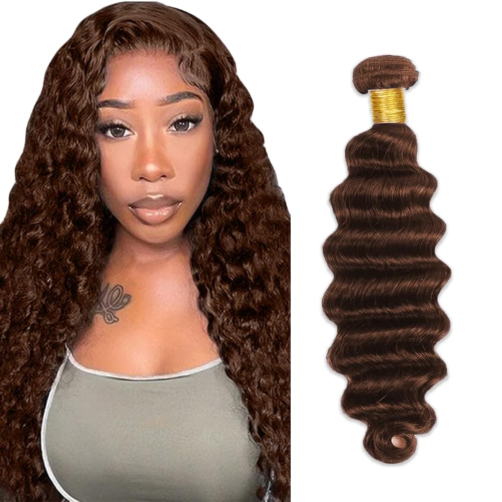 #4 Brown Bundles Human Hair Deep Wave Bundles 26 Inch Chocolate Deep Wave Bundles Unprocessed Brazilian Virgin Hair 1 Bundle 50 Gram Per Bundle Deals Quick Weave Hair Extensions For Woman