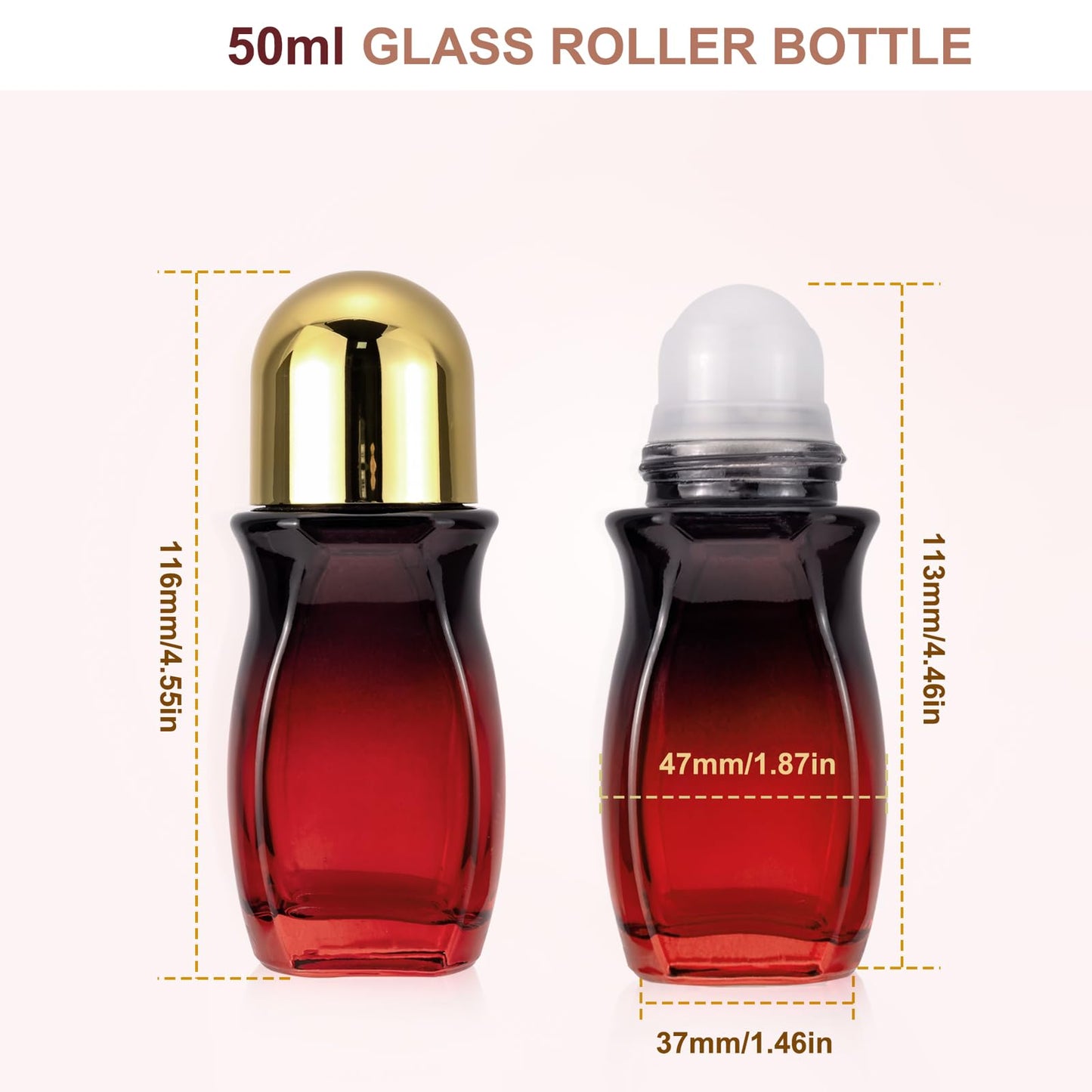 Kesell 2Pcs Glass Roller Bottles 50ml Gradient Red, Gold Lid