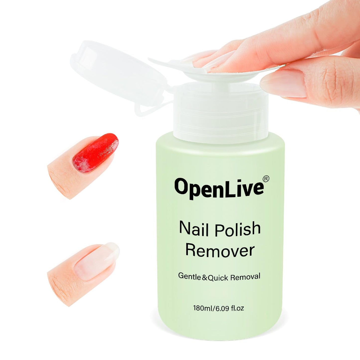 OpenLive Jasmine Scent Nail Polish Remover, 180ml Non Acetone free Nail Polish Remover for Regular Nail Polish with Easy Push-down Pump, 6.08 Fl Oz