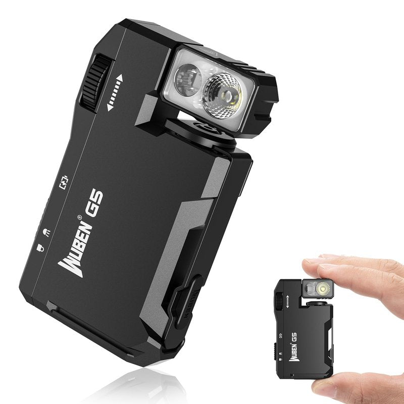 WUBEN G5 Rechargeable EDC Flashlight, 400 Lumens Dual Light Sources Mini Flashlight with RGB Light, Portable Flat Pocket Flashlights, Magnetic Keychain Flashlight for Outdoor Home Emergencies (Black)