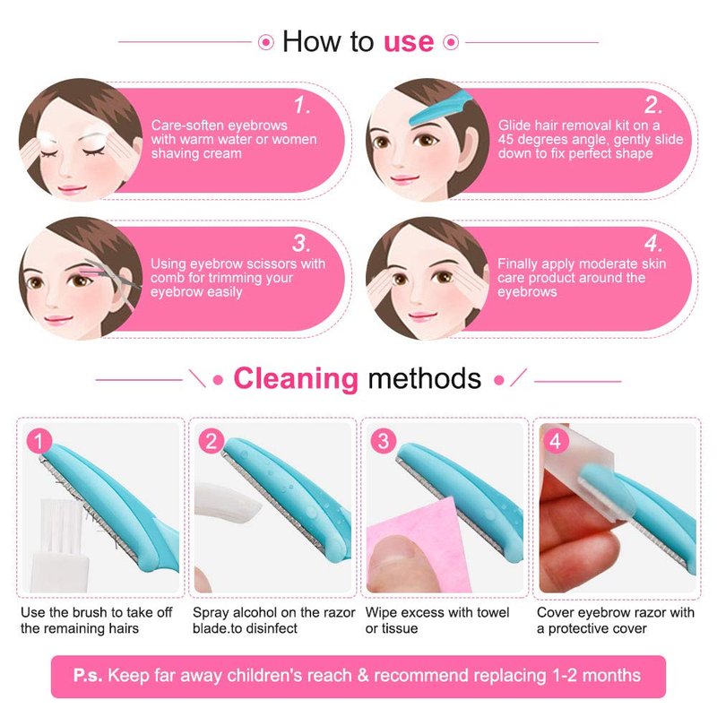 12 Pcs Eyebrow Razor, Face Razors for Women, Exfoliating Trimmers, Eyebrow Grooming Shaper for Women, Peach Fuzz, Hair Removal, Facial Razors Dermaplane Glow Razor