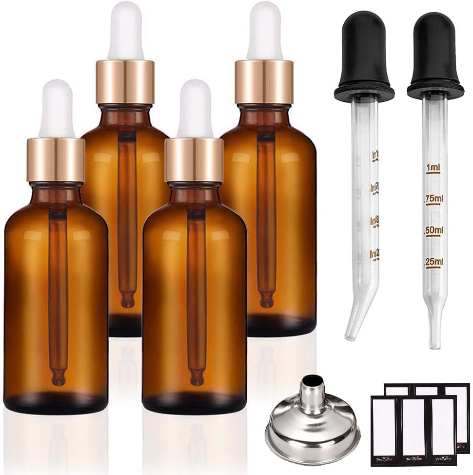Glass Eye Dropper Bottles - 24 Pack 0.5oz Amber Leakproof Bottles with Golden Caps | Perfect for Essential Oils, Tinctures, Travel