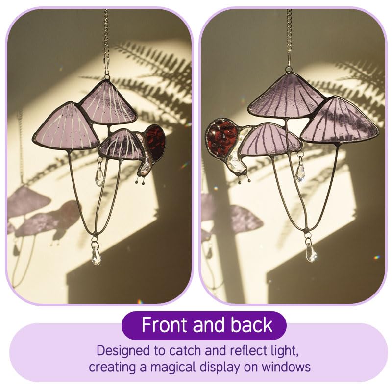 Handmade Stained Glass Snail on Purple Mushrooms Suncatcher