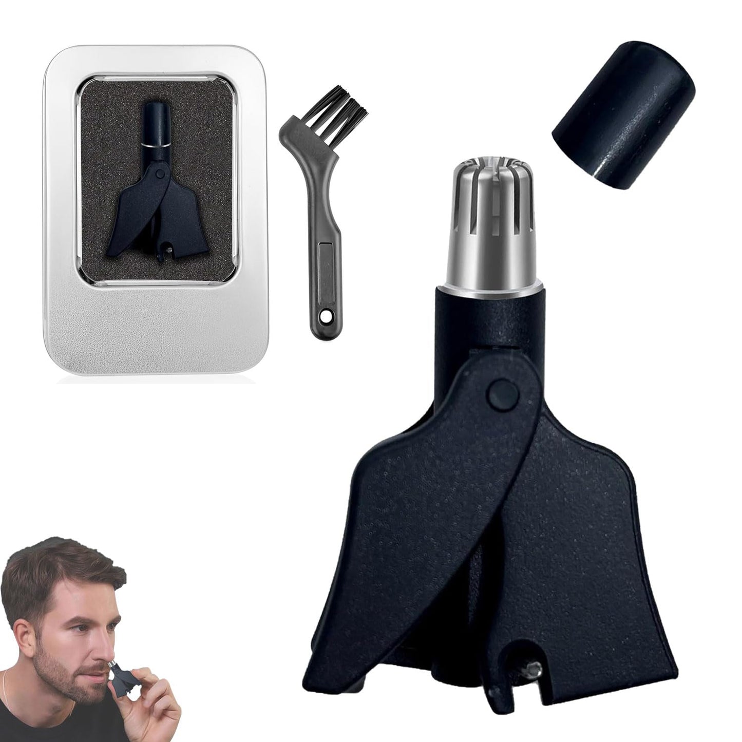 Infinity Choices Stainless Steel Hair Trimmer for Men and Women | Manual Nose and Ear Hair Trimmer | Nose Clippers, 360° Rotating Hair Trimmers | Washable Nose Hair Remover | Gray