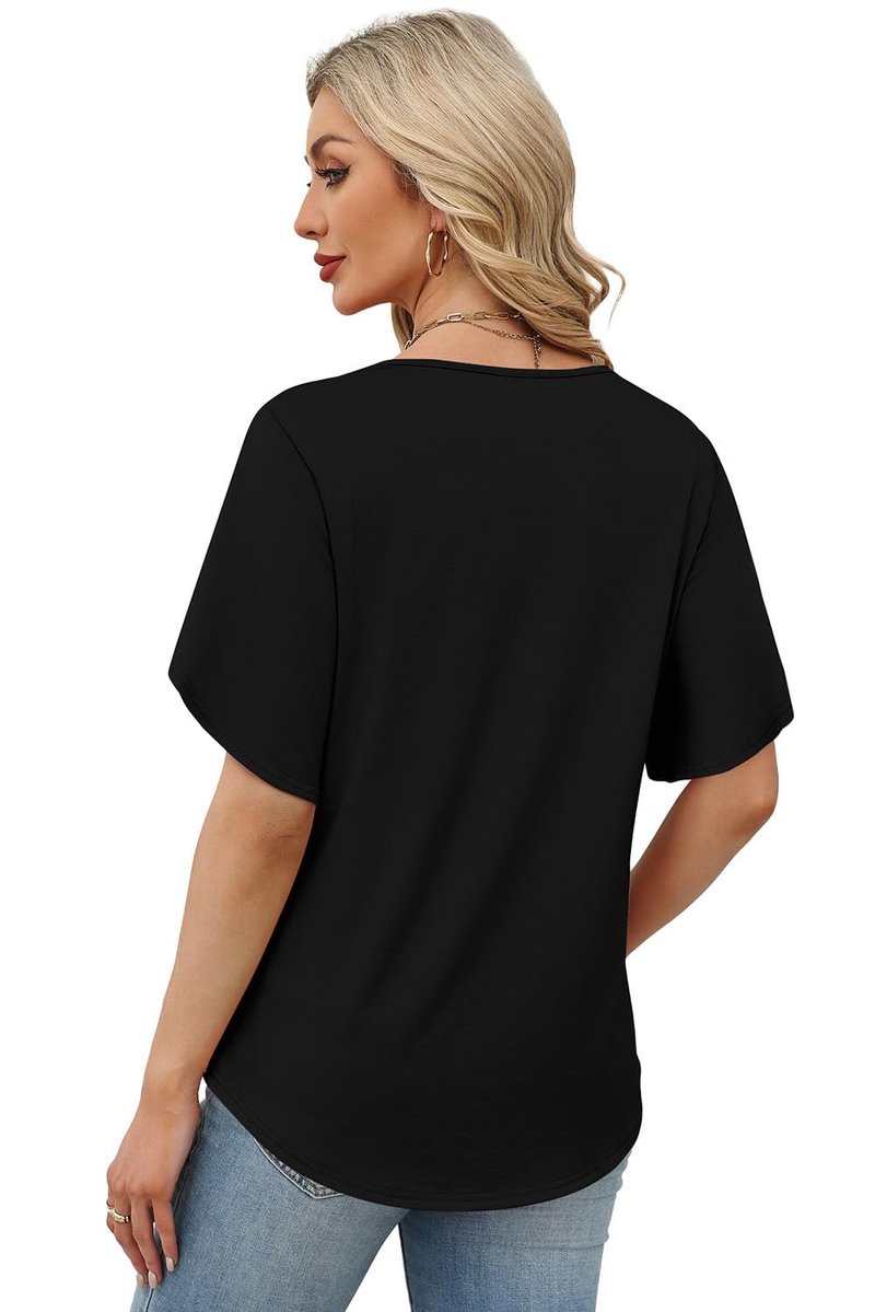 WIHOLL Womens Tops Short Sleeve Shirts Summer Outfits 2026 Blouses for Women Dressey Casual Beach Vacation Clothes Fashion Clothing Business Black XL