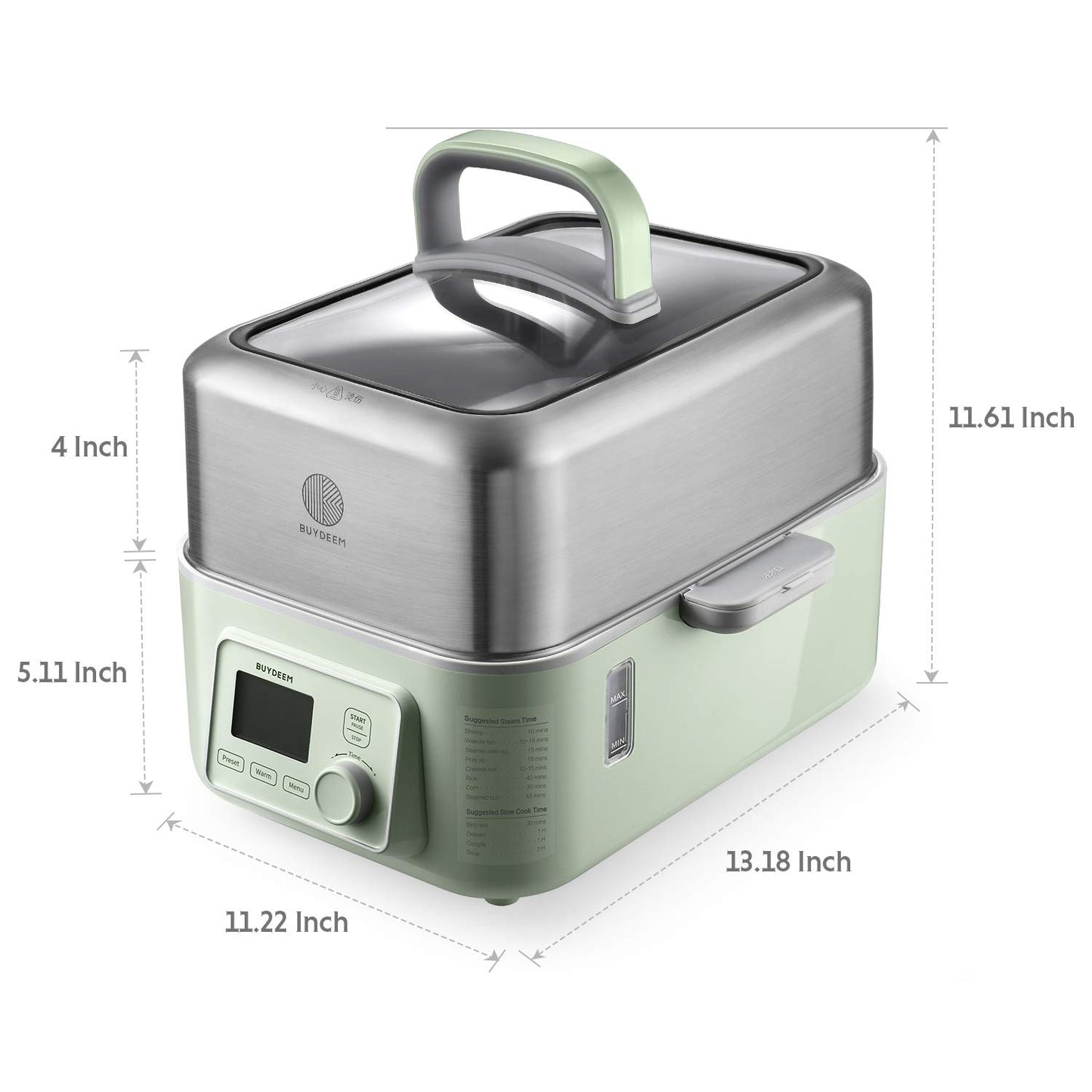 BUYDEEM G553 5-Quart Electric Food Steamer for 2-4 Servings, One Touch Vegetable Steamer for Cooking, Digital Multifunctional Steamer, Quick Steam, Stainless Steel Steamer Tray, No Stew Pots Included