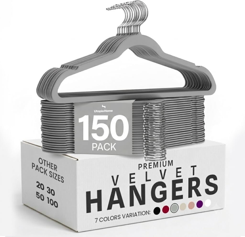 Utopia Home Velvet Hangers - Non-Slip Slim Coat & Pant Hangers | 50 Pack, 360° Swivel Hook, Black