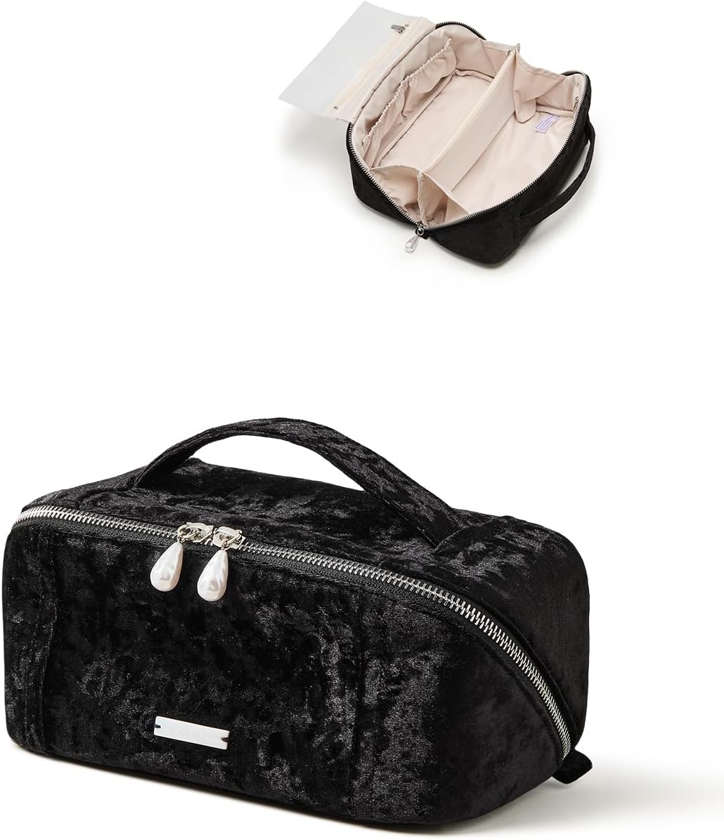 Travel Makeup Bag - Large Capacity Waterproof PU Leather Cosmetic Organizer for Skincare & Brushes | Portable Toiletry Bag