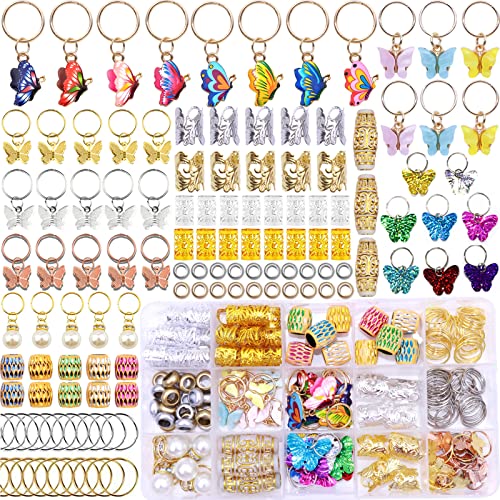 NAISKA 185Pcs Gold Butterfly Hair Clips & Dreadlock Charms for Braids & Locs