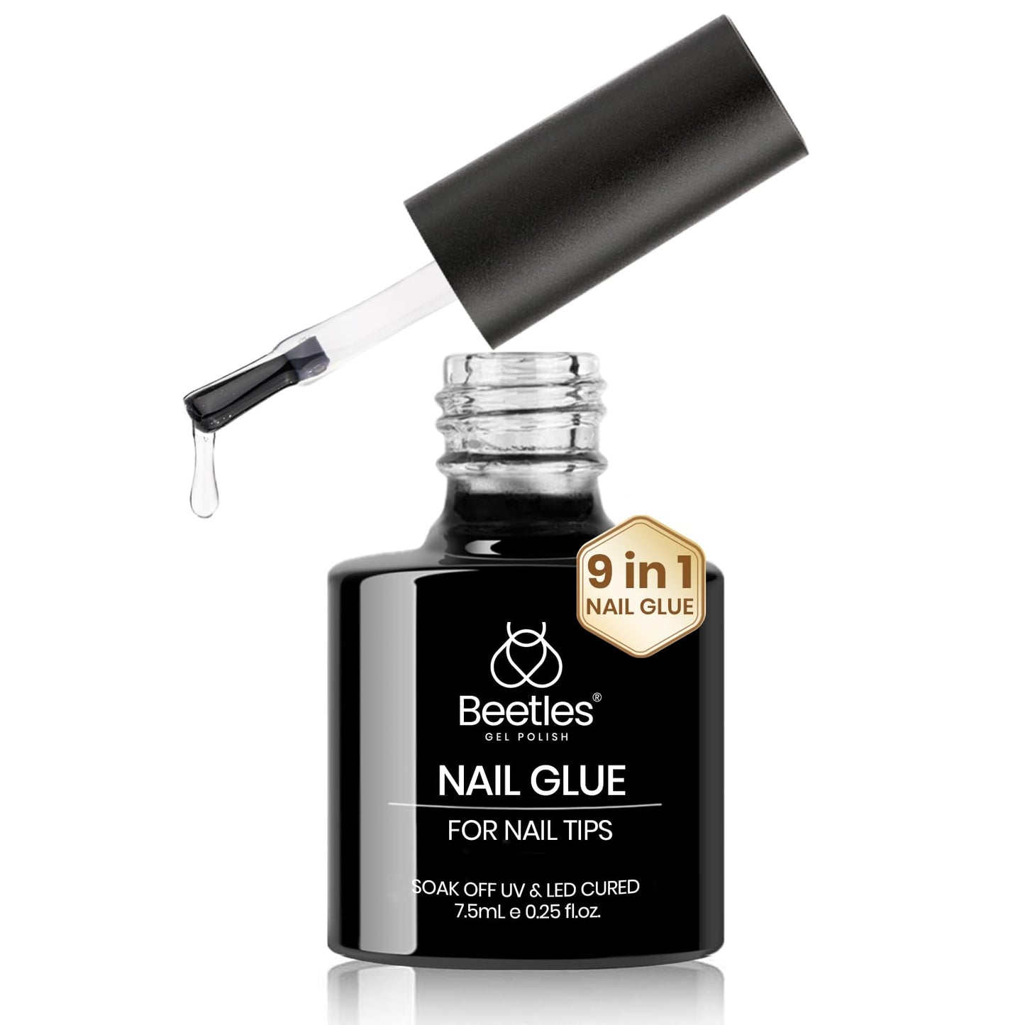 Beetles 9 in 1 Nail Glue Gel for Nail Tips and Clear Acrylic Nails Long Lasting, Curing Needed UV Extension Glue for False Nail Tips and Clear Press on Nails, Summer Nail Art