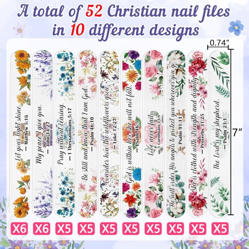 52PCS Christian Nail Files with Bible Verses - Bulk Emery Boards