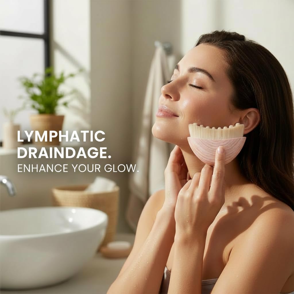 Face Brush for Lymphatic Drainage - 2Pcs New Upgraded Lymphatic Drainage Face Brushes | Gua Sha Facial Brush | Ergonomic Facial Massager for Contouring, Anti-Puffiness & Skin Tightening (Pink)