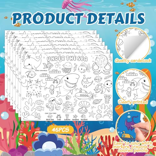 45 Under The Sea Disposable Coloring Placemats for Kids