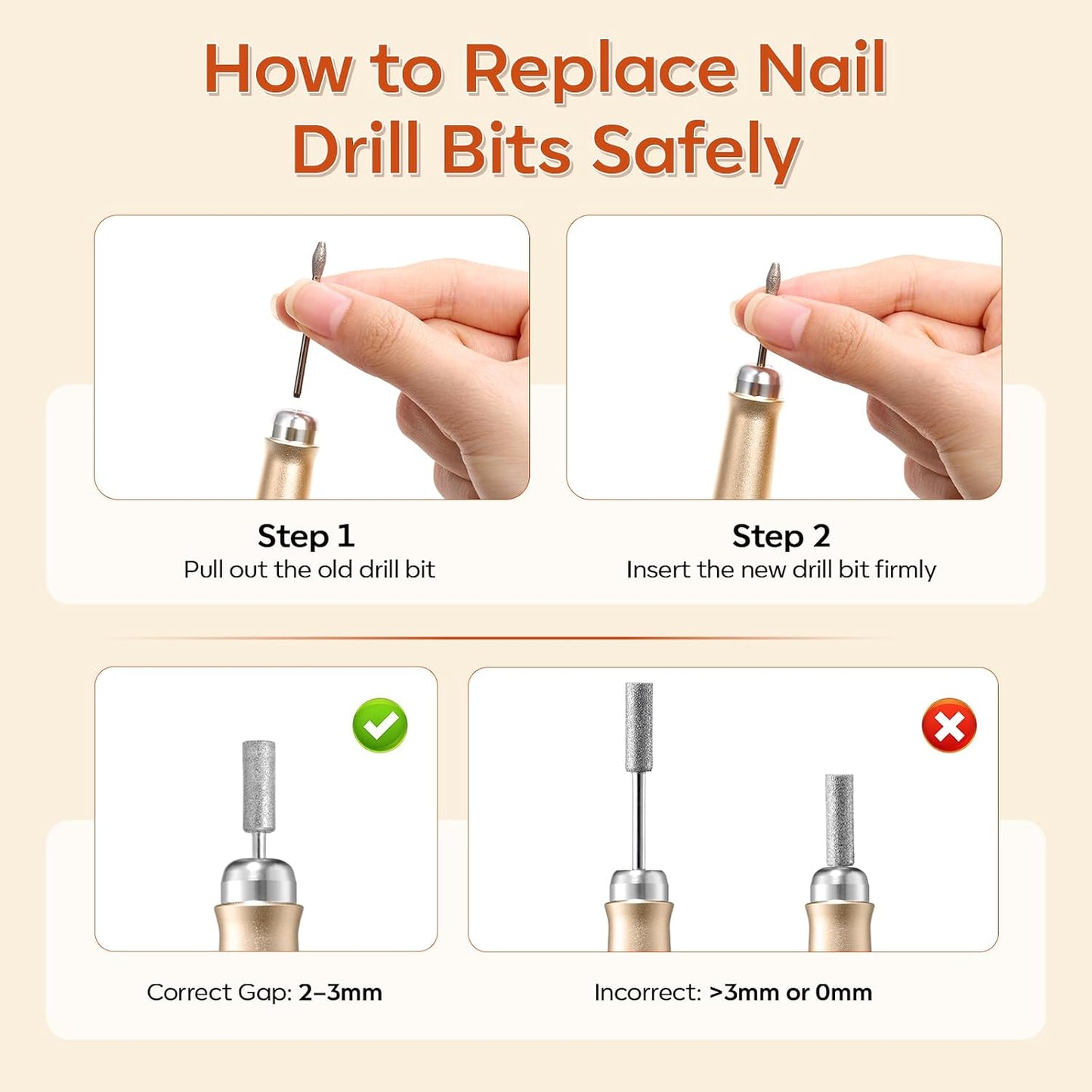 Rechargeable Nail Drill - 25,000 RPM Cordless Electric File with 5-Speed LED Display | Lightweight & Quiet E-File Kit for Gel Polish Removal (Gold)