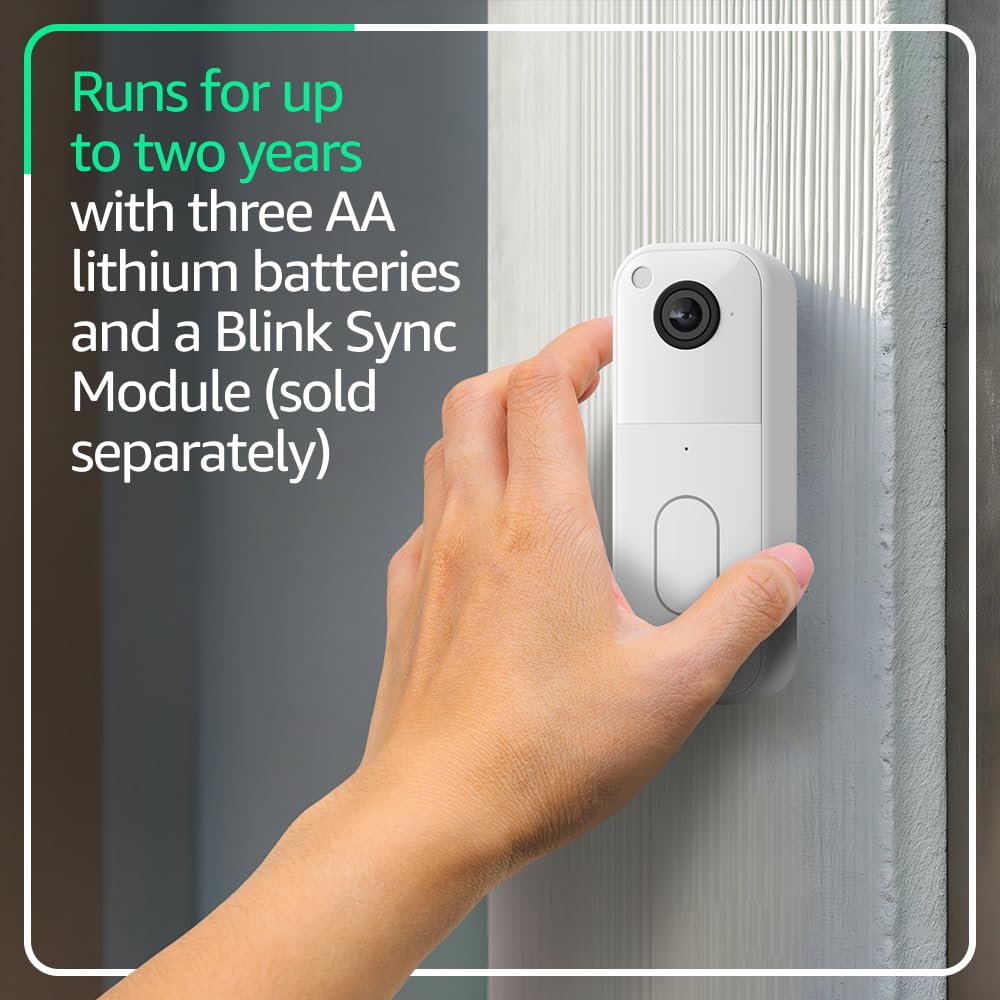 Blink Video Doorbell – Head-to-toe HD view, two-year battery life, and simple setup. Required Sync Module not included – Add-On (White)