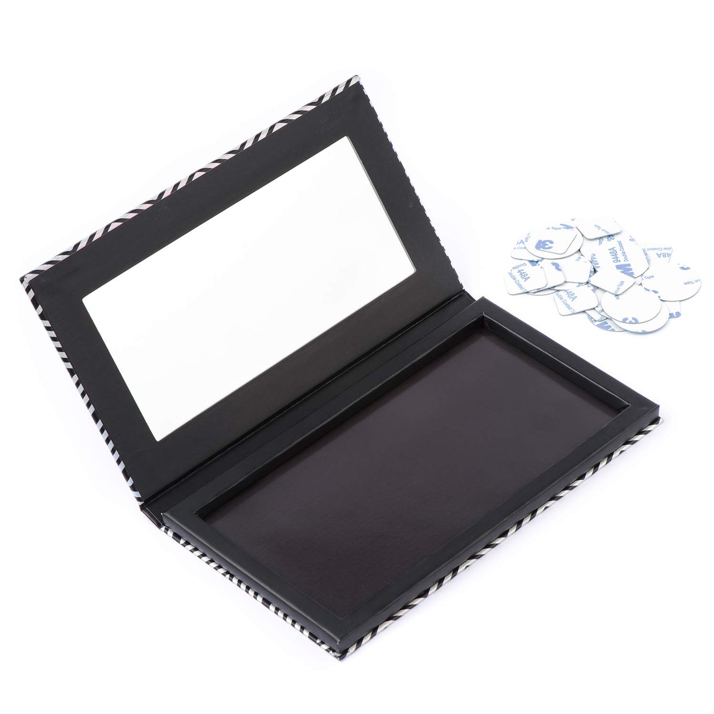 Magnetic Makeup Palette with Mirror - Black Empty Palette & 20 Adhesive Metal Stickers for Eyeshadow, Lipstick, Blush